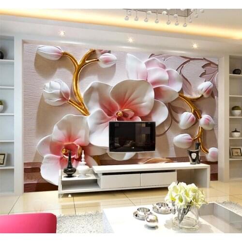 CJSIR 3d Wallpaper Murals Custom Living Room Bedroom Home Decor 3D Butterfly Orchid Relief Floral Decorative Painting Murals