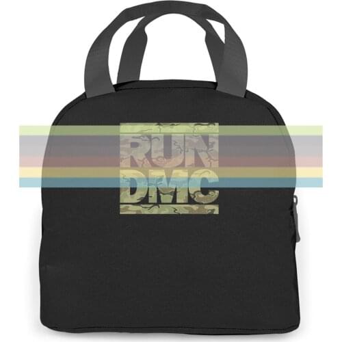 Merchcode - RUN DMC Schwarz Wood Camo New Design women men Portable insulated lunch bag adult student
