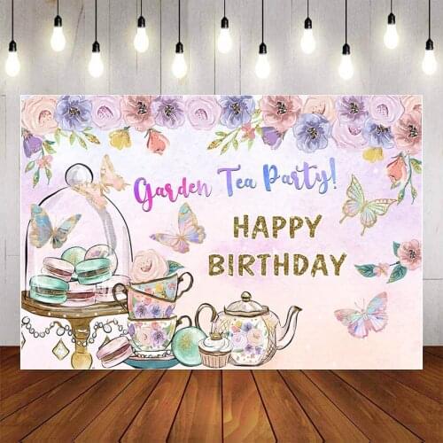 Mehofond Photography Background Macaron Cup Cake Floral Tea Party Birthday Girl Baby Shower Birthday Party Backdrop Photo Studio