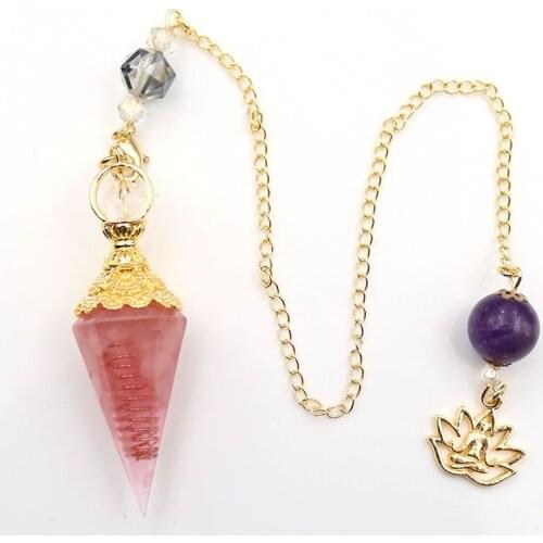 FYSL Light Yellow Gold Color Hexagon Prism Many Colors Quartz Stone and Resin Pendant Link Chain Buddha Meditation Jewelry