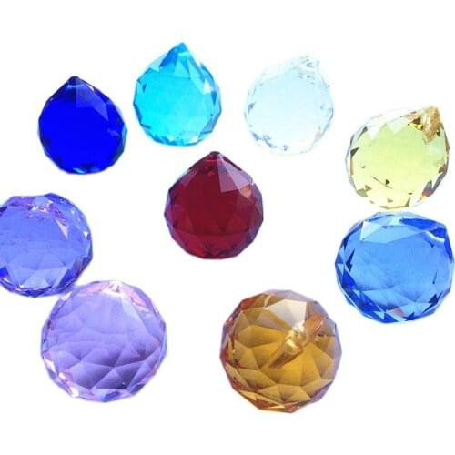 Free shipping30mm 10pcs/lot 10 color hanging crystal chandelier pendant parts,crystal prism ball for home decorations+free rings