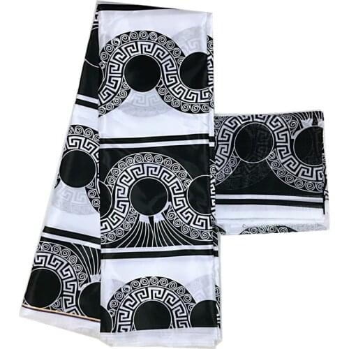 Imitated Silk wax black and white silk chiffon fabric african fabric ankara african wax prints fabric 4+2yards