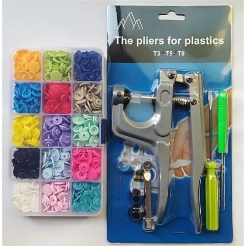 KAM Hualian Plastic Snap Buttons+1pcs Tool Plier 12.4mm T5 Resin Kam snap Fastener Buttons for Baby Clothes