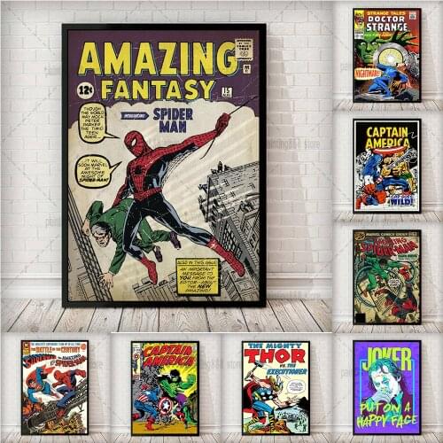Superhero Comic Canvas Print Painting Marvel Avengers Wall Art Poster Pictures for Kids Bedroom Living Room Decor NO FRAME