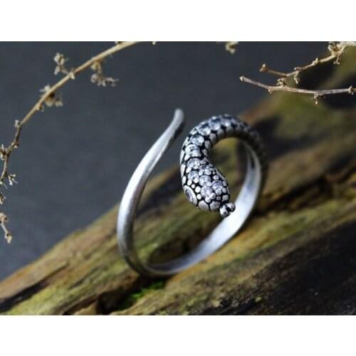 Wholesale handmade Retro Burnished Snake Ring Animal Adjustable Crystal Jewelry Free Size Color Select gift idea,rings for women