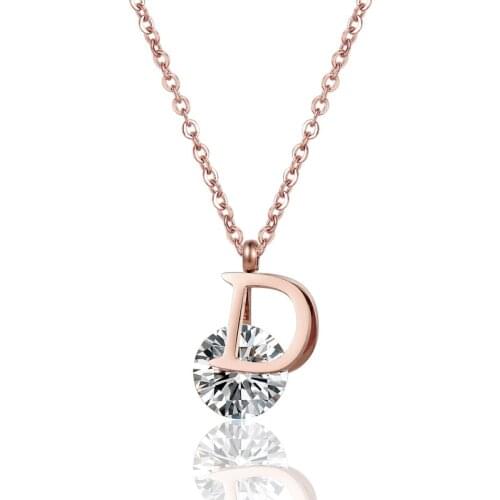 New Arrival Letter Clip Shiny Large Crystal Necklace Pendant For Women Stainless Steel Rose Gold Love Collier Woman Collar