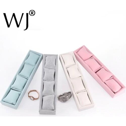 4 Slot Watch Box Leather /Velvet Braelet Watch Display Tray Organizer Anklet Hand Jewelry Storage Carrying Case for Shop Counter