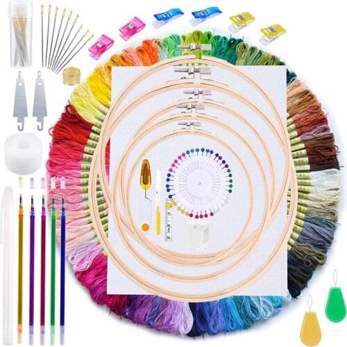 LMDZ Embroidery Kit,211 Pcs Embroidery Starter Kit with Instructions, 100 Colors Threads, Embroidery Floss and Embroidery Hoops