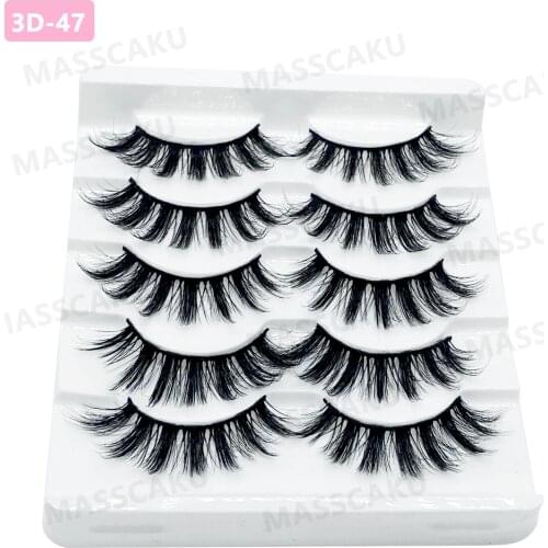 MASSCAKU 5 pairs 3D Mink Natural False 26 style Lashes Soft Fake Eyelashes Extension Makeup Kit Cilios