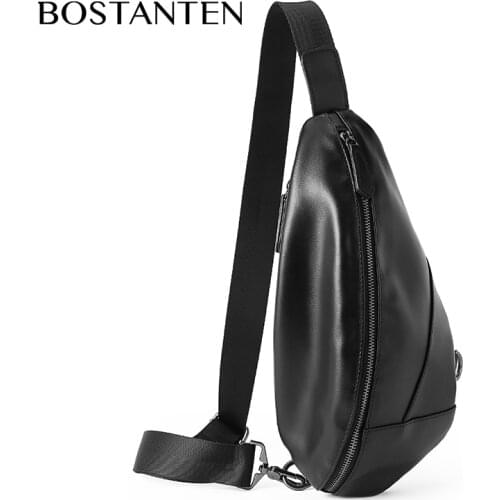 BOSTANTEN Mens Oil Wax PU Leather Waist Bag With Adjustable Shoulder Strap