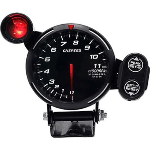 3.5" Tachometer Gauge Kit WHITE LED 11000 RPM Meter with Adjustable Shift Light+Stepping Motor Black