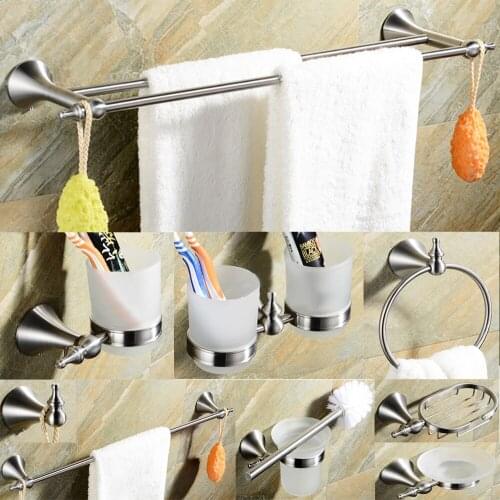 304 Stainless Steel Brushed Nickel Wall Mount Bath Hardware Sets Towel Bar Robe hook Paper Holder Bathroom Accessories Set