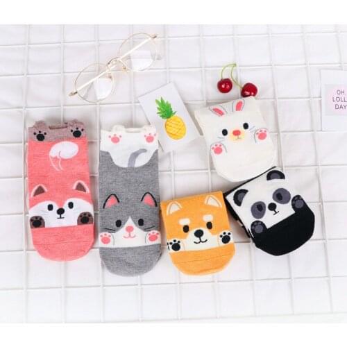 5Pairs Spring Autumn Fashion Women Cotton Sock Cartoon Panda Fox Rabbit Dog Harajuku Kawaii Cute Girls Casual Happy Funny Socks