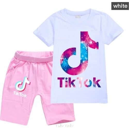 New Fashion Tik Tok 2021 Summer Boy Clothing Short Sleeve T-shirt Cotton Shorts Boys and Girls Funny Anime Cartoon Print