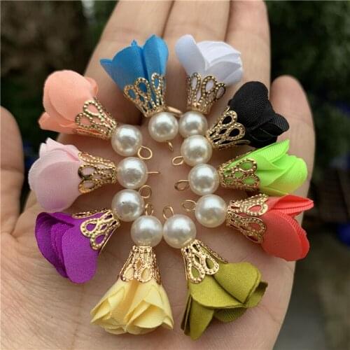 10pcs Vintage Cloth Flower Tassels Charms for Jewelry Making Tassels for Earrimgs Pompoms Flower Pendants Jewelry Accessories