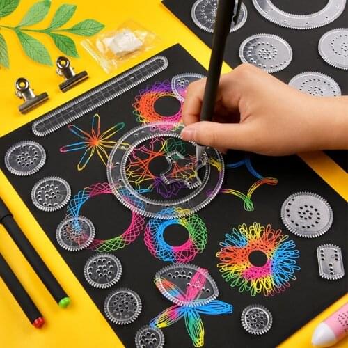 Portable Spiral Art Set 18 Pcs/28Pcs Portable Drawing Kit w/ Gear Templates Sketching Papers Gel Pen for Travel School