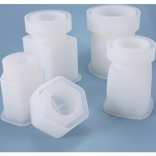 Crystal Gutta Percha Silicone Bottle Mold Round Square Rectangular Storage Bottle with Cover for Resin Crystal Epoxy UV Resin
