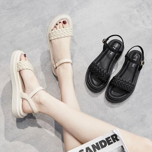 Women Sandals 2021 Summer New Leather Thick-soled Casual Designer Shoes Flats Sandalias Mujer Female De Verano Platform