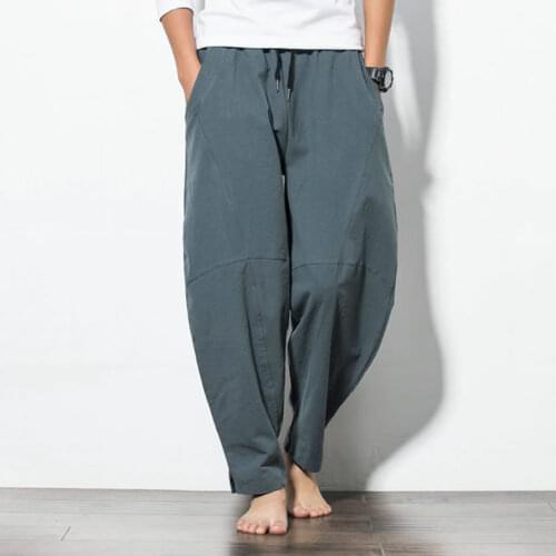 Men Harem Pants Japanese Casual Loose Cotton Trousers Man Joggers Chinese Baggy Beach Pants pantalones hombre