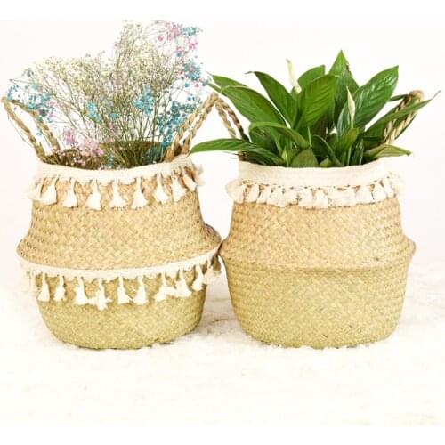 Folding Handmade Storage Basket Decorative Rattan Plant Flower Pot Woven Wicker Laundry Basket Home Decor Baskets