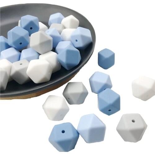 Light Blue Series 17mm Hex Silicone Beads 20PCS Diy Feeding Infant Pacifier Chain Nurse Gift Baby Teether Christmas Gifts
