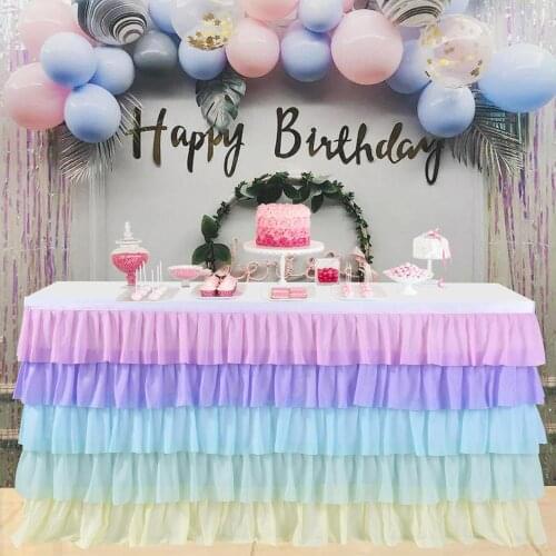 Tulle Tutu Table Skirt Tablecloth 5 Tiers Macaron Multicolor Tableware Decoration Wedding Birthday Baby Shower Party Decoration