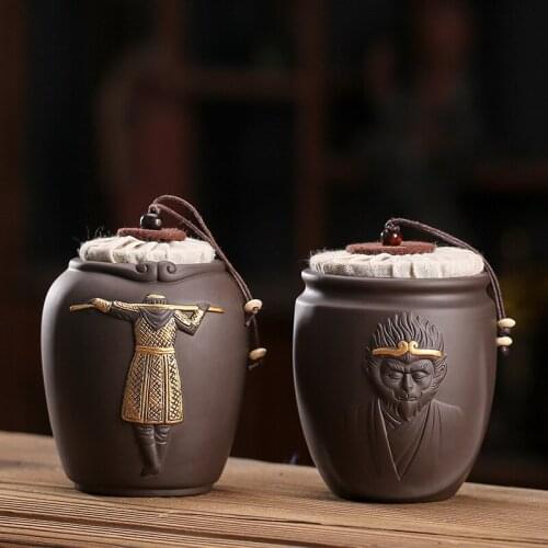 Wukong Purple Sand Tea Containers Ceramic Small Number Wake-up Tea Pot Sealed Pot Tea Package Box Home Tea Caddy Tea Bucket