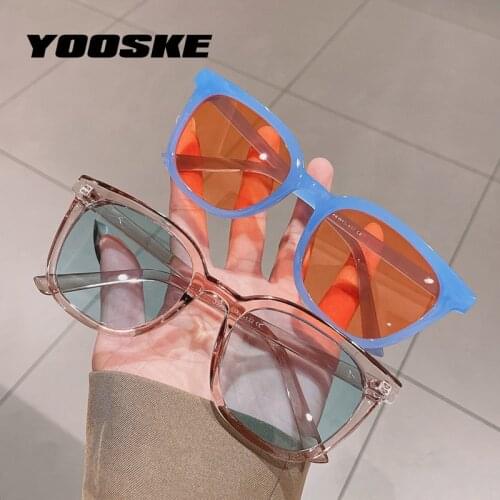 YOOSKE 2021 Small Square Sunglasses Women Blue Clear Candy Color Sun Glasses Men Trendy Travel Shades Eyewear