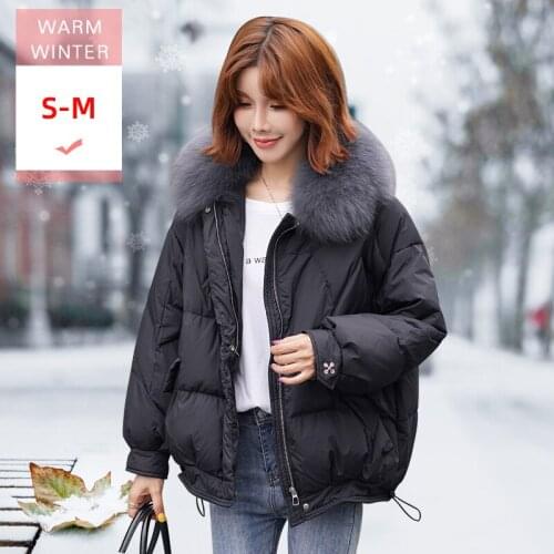 Winter Fashion Real Fox Fur White Duck Down Jacket Female Loose Casual Soft Warm Zipper Coat Windproof Big Size Good Quanlity