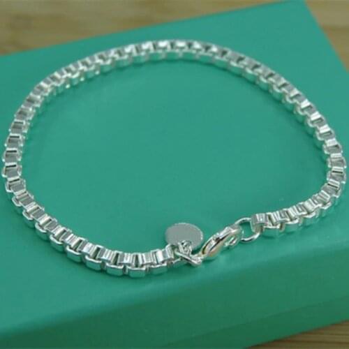 BABYLLNT 925 Sterling Silver 4mm Square Box Chain 8 inches Bracelet For Woman Charm Wedding Engagement Fashion Party Jewelry