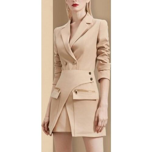 DEAT Office Lady Elegant Suit Women Notched Long Sleeve Slim Blazer + Zipper Pocket Tied Waist Skirt Set 2021 New Summer HT475