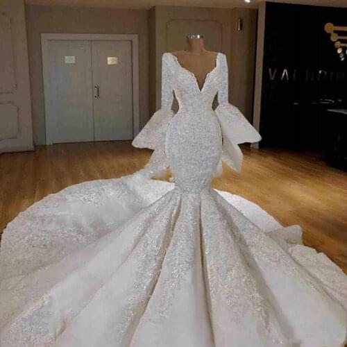 Suknie slubne Arabic Bridal Gowns Flare Sleeves Wedding Dress Custom vestido de noiva robe de mairee Ivory Bridal Dresses Long
