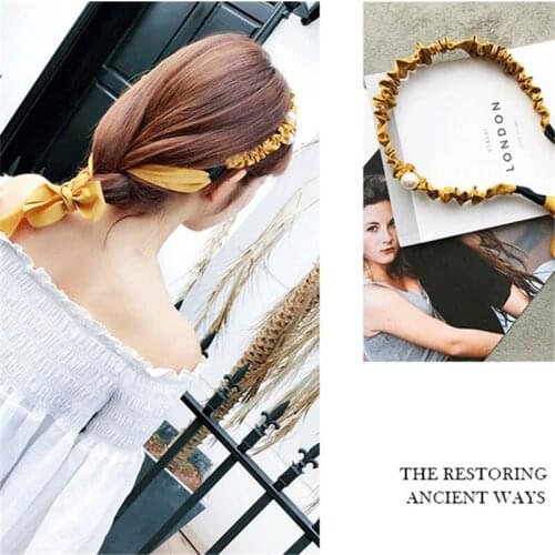 1 PC Korea Simple Bow Headband Solid Color Japan and South Korea Retro Streamers Hair Accessories Hair Band Adult Headdress