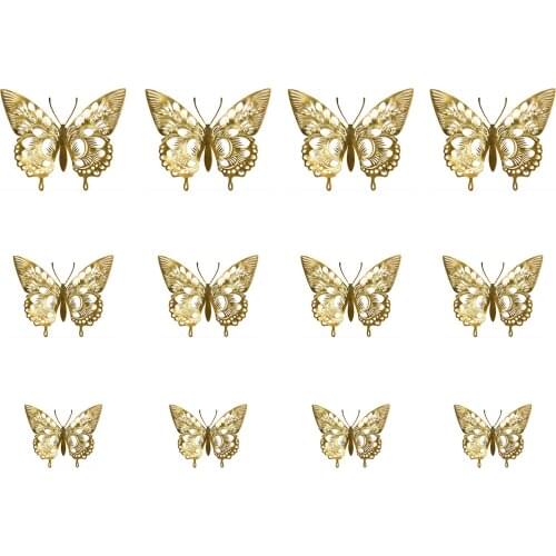 12pc 3d Hollow Butterfly Wall Décor 3 Sizes Butterfly Decor Hollow Carving Butterfly Exquisite Design, Party Cake Decorations L4