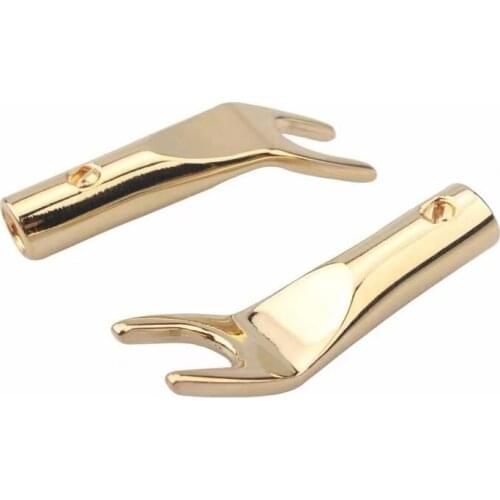 4pcs/Lot Brass Golden Plated U Shape Banana Plug Audio Speaker Plugs Screw Fork Spade Cable Wire Connector for Binding Post