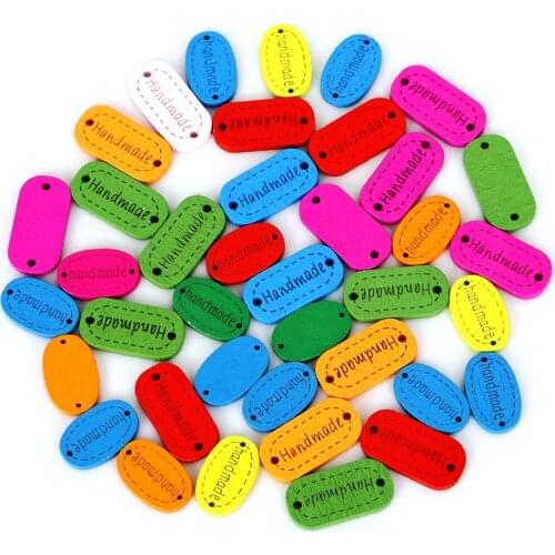 50pcs/bag Double Holes Oval Button Multicolor Handmade Letter Carved Wooden Scrapbooking For Sewing Garment Tools Supplies