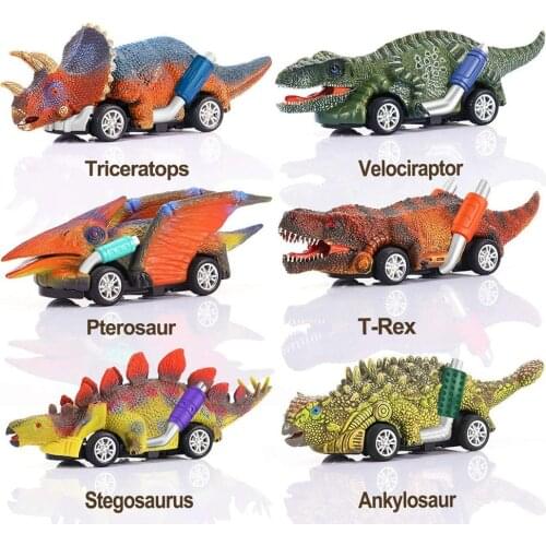 6 Pack Set Pull Back Dinosaur Car Toys T-Rex Pterosaur Roadster Party Favors Games Dino Pull Back Vehicles Toys for Kids Boys