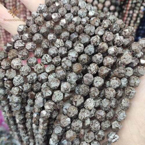 Diamonds Star Natural Faceted Polygon Brown Snowflake Obsidian Stone Beads For Jewelry Making Bracelet 15"Strand 6/8/10mm