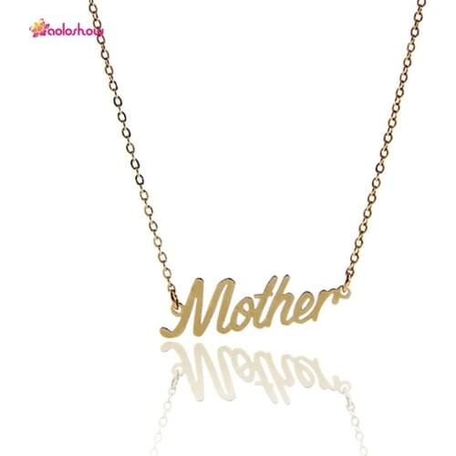 AOLOSHOW Relationship Jewelry Letter Necklace for " Mother " Custom Stainless Steel Pendant Nameplate Statement Necklace Nl-2456