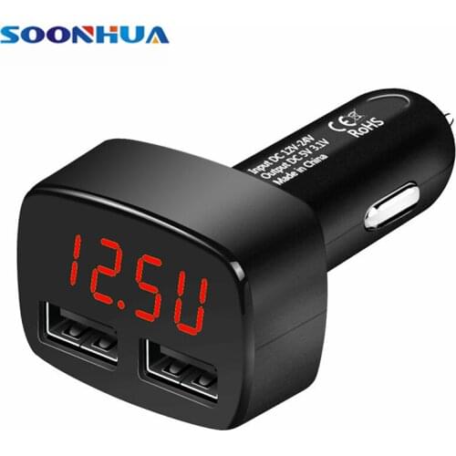 SOONHUA Dual USB Car Charger 5V 3.1A Aluminium Alloy Fast Charge Voltage Monitoring For iPhone Samsung With Digital LED Display