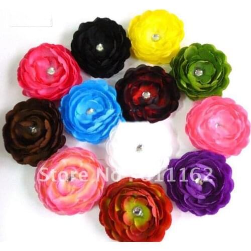 120pcs camellia peony flower Baby Hair Bows Childrens Clip Girl Satin silk Flowers hair clips rdru