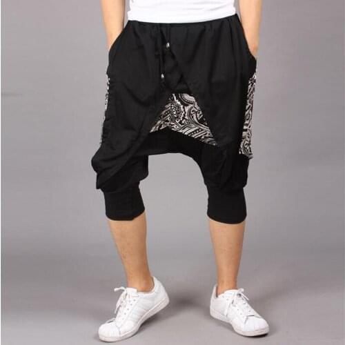 Summer Fashion Short Men Punk Style Slim Flying squirrel Harem Pants cropped Man trousers Bottoms Calf length pants