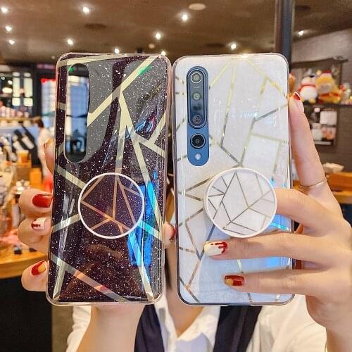 LOVECOM Plating Marble Phone Case For Xiaomi Redmi Note 10 10S 9S 8 Pro POCO X3 Pro NFC 10T Pro Flexible Floded Stand Soft Cover
