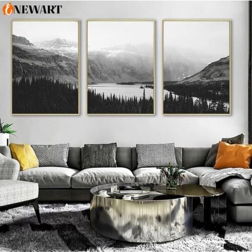 Black White Wall Art West Glacier Canvas Painting Landscape Poster Decoration Picture Modern Home Picture Mountain Decor Art