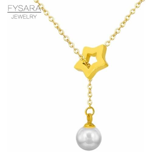 FYSARA Gold Color Star Pendants Simulated Pearl Necklaces For Women Trendy Love Chain Necklace Titanium Steel Bijoux 2019 New