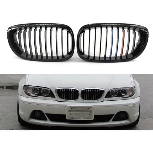 Gloss Black M-Color Kidney Sport Grille For BMW E46 LCI Facelift 2Dr 03-06