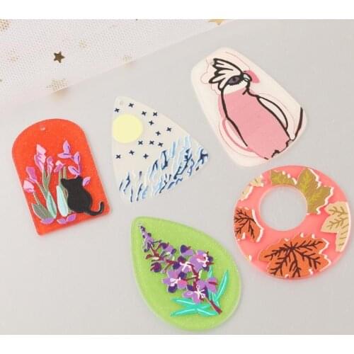HAOSAW 6Pcs Jewelry Findings & Components/DIY Charms/Hand Made/Plant Shapes/Earrings Pendant/Painting Effect/Jewelry Accessories