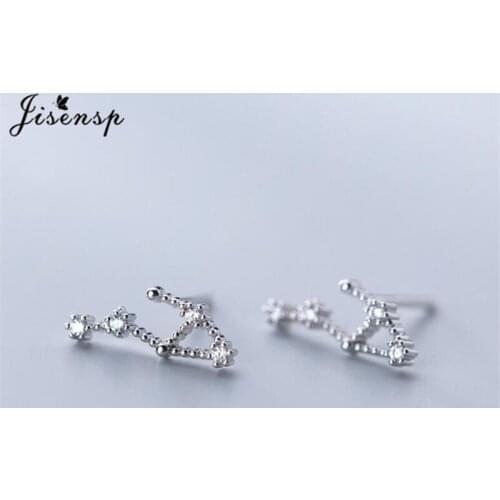 INS Fashion 925 Sterling Silver 12 Constellation Earrings Crystal Shining Leo Aries Taurus Stud Earring Women Wedding Jewelry