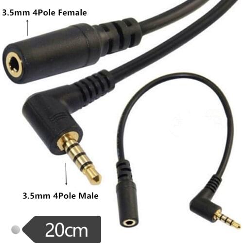 Headphone Extension Cable, 90 Degree TRRS 3.5mm Male to Female Audio Extension Cable 4-Conductor