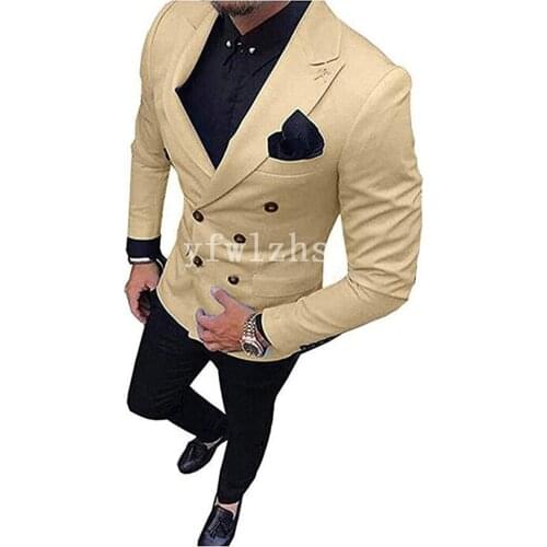Handsome Double-Breasted Groomsmen Peak Lapel Groom Tuxedos Mens Wedding Dress Man Blazer Prom Dinner (Jacket+Pants+Tie) A167